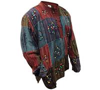 SHOPOHOLIC FASHION Men Striped Patchwork Hippie Festival Grandad Shirt, 4XL Multicoloured