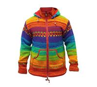 SHOPOHOLIC FASHION Men Tie Dye Rainbow Striped High Neck Woollen Winter Jacket, S
