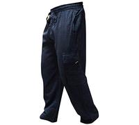 SHOPOHOLIC FASHION Mens Elastic Waist Cargo Pants Plain Hippy Combat Trousers (Blue/2XL)
