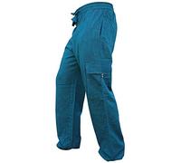 SHOPOHOLIC FASHION Mens Elastic Waist Cargo Pants Plain Hippy Combat Trousers (Turquoise/M)