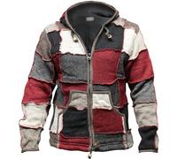 SHOPOHOLIC FASHION Mens Jacket Handmade Wool Patchwork Winter Fleece Lined Warm Boho Striped Coat (2XL), Multicoloured