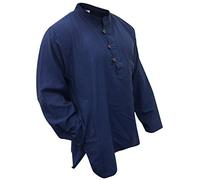 SHOPOHOLIC FASHION Mens Light Weight Hippy Festival Plain Grandad Shirt, (Blue/XXL)