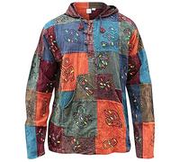 SHOPOHOLIC FASHION Mens Patchwork Hooded Shirt Lightweight Stonewash Long Sleeve Casual Hippie Cloth (XXL) Multicoloured