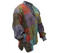 SHOPOHOLIC FASHION Mens Patchwork Stonewashed Hippie Shirt (3XL) Multicoloured