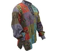 SHOPOHOLIC FASHION Mens Patchwork Stonewashed Hippie Shirt (4XL) Multicoloured