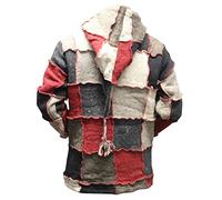 SHOPOHOLIC FASHION Mens Pixie Red Wool Patchwork Hippy Jacket-XX-Large