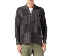 SHOPOHOLIC FASHION Mens Stonewashed Plain Stripe Patch Hippie Shirt, Black, 4XL