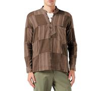 SHOPOHOLIC FASHION Mens Stonewashed Plain Stripe Patch Hippie Shirt, Brown, L