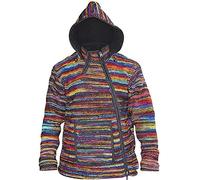 SHOPOHOLIC FASHION Men's Tie Dye Woolen Fleece Lined Hippie Winter Jacket Cross Neck Zipper Hoodie, 2XL Black