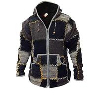 SHOPOHOLIC FASHION Mens Wool Patchwork Fleece Lined Hippy Zip Up Hooded Winter Jackets, S