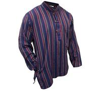 SHOPOHOLIC FASHION New Purple Mix Dharke Stripes Grandad Shirt Lightweight Comfy Traditional Boho Hippy Shirts, 3XL