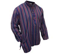 SHOPOHOLIC FASHION New Purple Mix Dharke Stripes Grandad Shirt Lightweight Comfy Traditional Boho Hippy Shirts, XL