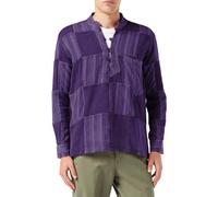 SHOPOHOLIC FASHION Stone Washed Plain Stripe Patch Hippy Shirts for Men, Long Sleeve Cotton Grandad Shirt, Purple, XXL