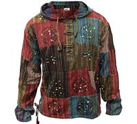 SHOPOHOLIC FASHION Stonewashed Stripe Patchwork Hippie Hooded Grandad Shirt