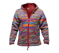 SHOPOHOLIC FASHION Tie Dye Hooded Wool Jacket, Fleece Lined Long Sleeve Full Zip Hoodie Hippie Sweater for Men, Red, L