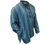 SHOPOHOLIC FASHION Turquoise Mix Dharke Stripes Grandad Shirt Lightweight Comfy Traditional Boho Hippy Shirts, M