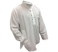 SHOPOHOLIC FASHION Unisex Ice White Collarless Hippie Boho Grandad Shirt (4XL)