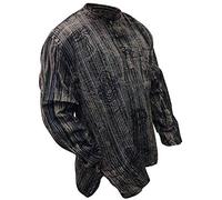 SHOPOHOLIC FASHION Unisex Stonewashed Striped Light Weight Hippy Grandad Shirt, Black, M