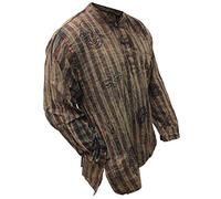 SHOPOHOLIC FASHION Unisex Stonewashed Striped Light Weight Hippy Grandad Shirt, Green, M