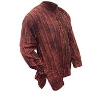 SHOPOHOLIC FASHION Unisex Stonewashed Striped Light Weight Hippy Grandad Shirt, Maroon, 2XL