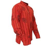 SHOPOHOLIC FASHION Unisex Stonewashed Striped Light Weight Hippy Grandad Shirt, New Maroon, 4XL