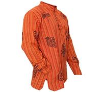SHOPOHOLIC FASHION Unisex Stonewashed Striped Light Weight Hippy Grandad Shirt, New Orange, XL