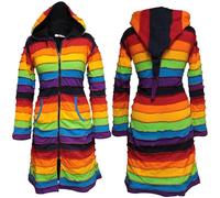 SHOPOHOLIC FASHION Women Fleece Lined Knee Length Stonewashed Rainbow Jacket, L