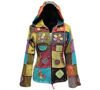 SHOPOHOLIC FASHION Women Love Flower Peace Embroidered Patchwork Hippie Pixie Hooded Jacket (XXL)