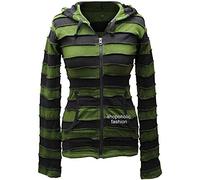 SHOPOHOLIC FASHION Women Outstitched Stripy Rib Pixie Hoodie Jacket, (Green Black/3XL)