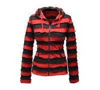 SHOPOHOLIC FASHION Women Outstitched Stripy Rib Pixie Hoodie, (Red Black/M)
