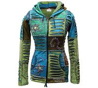 SHOPOHOLIC FASHION Women's Floral Embroidered Patchwork Razor Cut Hippie Pixie Hooded Jacket [2XL]