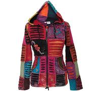 SHOPOHOLIC FASHION Women's Floral Embroidered Patchwork Razor Cut Hippie Pixie Hooded Jacket [XL] Purple