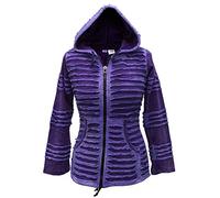 SHOPOHOLIC FASHION Women's Gothic Style Stone Washed Hippie Razor Cut Zip Up Hoodie Jacket, Light Purple, S
