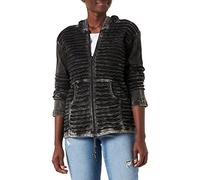 SHOPOHOLIC FASHION Women's Gothic Style Stone Washed Hippie Razor Cut Zip Up Hoodie Jacket [XL, Black]