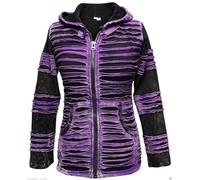 SHOPOHOLIC FASHION Women's Gothic Style Stone Washed Hippie Razor Cut Zip Up Hoodie Jacket [XXL, Purple]