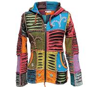 SHOPOHOLIC FASHION Women's Patchwork Cotton Stonewashed Boho Razor Cut Hippie Zip Up Hoodie Jacket, 2X-Large Multicolor