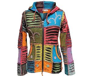 SHOPOHOLIC FASHION Women's Stonewashed Embroidered Pixie Hooded Jacket, S, Multi