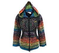 SHOPOHOLIC FASHION Women's Sun Embroidered Cotton Ribbed Pixie Hoodie (Black/XL)