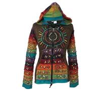 SHOPOHOLIC FASHION Women's Sun Embroidered Cotton Ribbed Pixie Hoodie (Green/L)