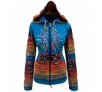 SHOPOHOLIC FASHION Women's Sun Embroidered Cotton Ribbed Pixie Hoodie (Turquoise/M)