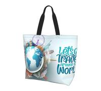 Shopper Bag Let'S Go Travel Around The World Grocery Bag Reusable Eco Friendly Shoulder Bags For Ladies Office Work