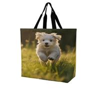 Shopper Bag Puppy Crossing The Grass Grocery Bag Large Capacity Portable Shoulder Bags For Office School Beach