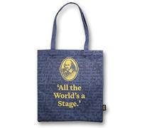 Half Moon Bay Shakespeare All The World's A Stage 16.5 x 15 Inch Blue and Gold Recycled Cotton Reusable Grocery Shopping Bag, Blue, 16.5 x 15 Inch