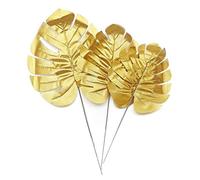 ShoppeWatch Artificial Gold Palm Leaves with Stem (30 Pcs) 3 Sizes | Tropical Wall Decor | Philodendron Monstera Fronds | Wedding Party Decorations | Faux Palm Tree Leaf AF55