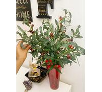 ShoppeWatch Artificial Olive Tree Branches and Stems with Fruit 30" for Decoration - Faux Plant Fake Olives Leaf - Indoor Outdoor Plastic Decor - 4 pcs AF17