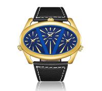 ShoppeWatch Big Face Watch for Men 60mm Oversized Blue Dial Multi Time Zone | Mens Dress Watch Oval Case Multi Section, Three Analog Displays, Mens Blue Face Watch Black Leather Strap