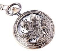 Eagle Design Pocket Watch with Chain Quartz Movement Arabic Numerals Half Hunter Vintage Design PW-65