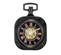 ShoppeWatch Mens Pocket Watch and Chain | Wind Up Pocket Watch | Open Face Transparent Mechanical Movement Pocketwatch and Chain | 1920s Railroad Steampunk Costume Accessory PW70