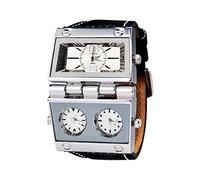 ShoppeWatch Mens Watch Large Face Oversized Three Time Zones Multi Dial Leather Band OM-165