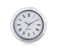 ShoppeWatch Mini Clock Insert 1 7/16" (35mm) Quartz Movement | Miniature Clock Face Insert | Round Fit Up White Face Silver Tone Bezel Roman Numerals CK097SL